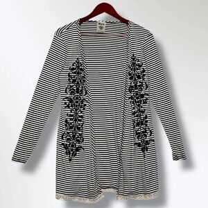 Vocal Women's Open Front Cardigan Size S Gray Striped Sequin Boho Goth